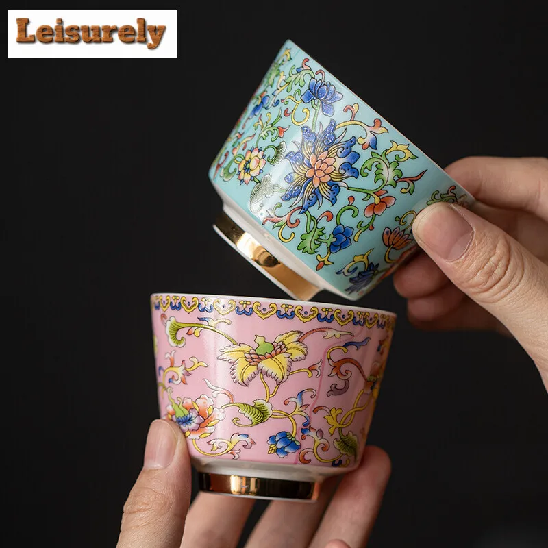 100ml Chinese Enamel Colored Ceramic Teacup Personalized Palace Style Master Cup Tea Couple Pair Tasting Tea Bowl Drinkware Gift