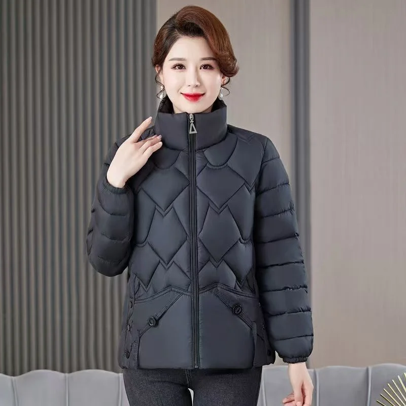 2024 Autumn Down Cotton-padded Jacket Plus Size Middle-aged Women Small Cotton-padded Jacket New Cotton-padded Jacket Thickened