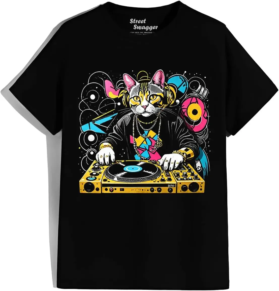 Whisker Spins EDM Cat Dj Dj Cat in Sunglasses House Cat T Shirt Tees High Quality 100%Cotton Short Sleeve