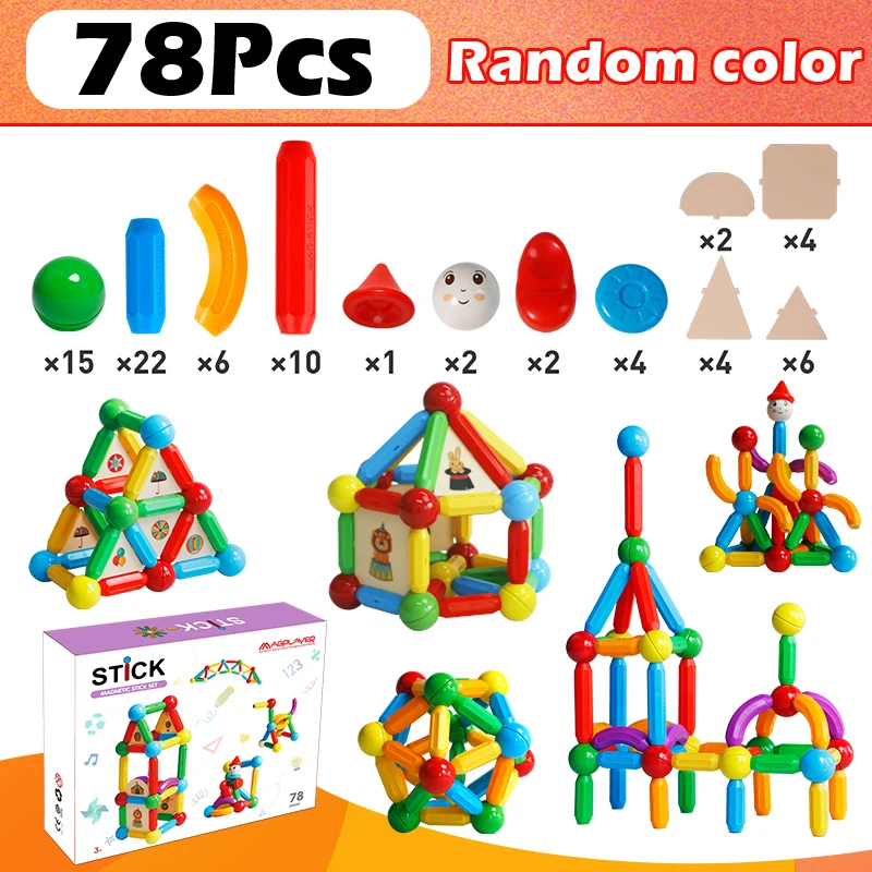 

Magnets Construction Building Blocks Set Children Game Toy Magnetic Sticks Rods Balls Montessori Educational Toys For Kids Gift