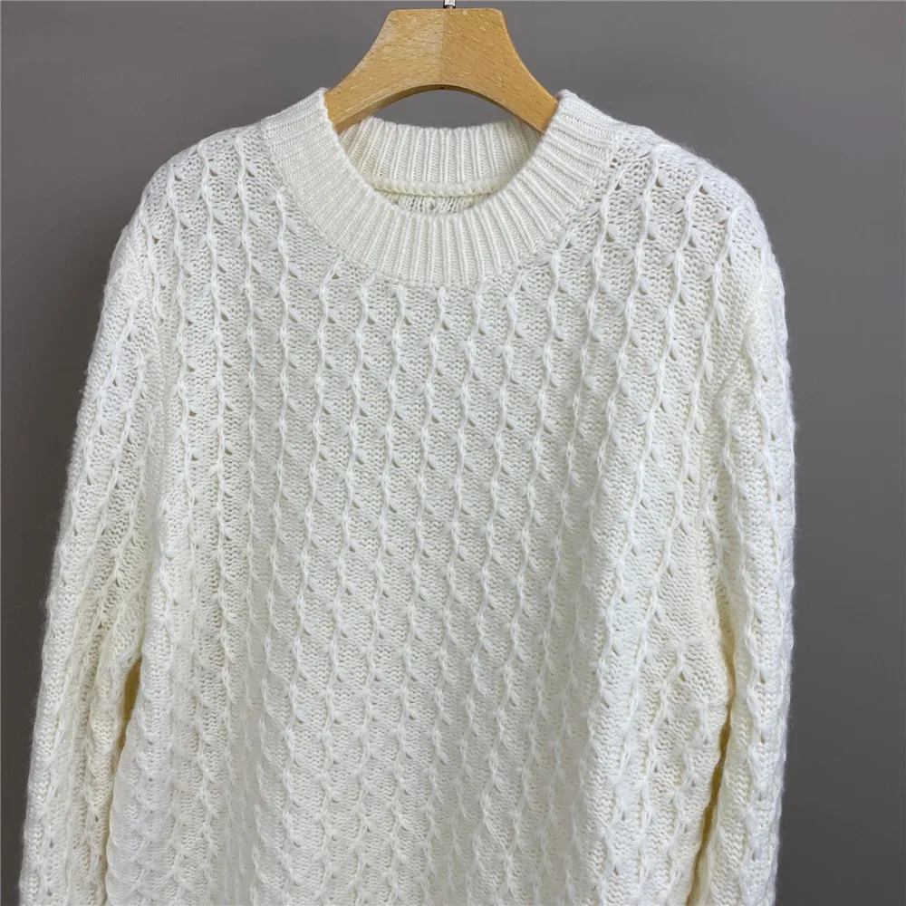 

Женский осенне-зимний новый однотонный жаккардовый кашемировый вязаный пуловер с круглым вырезом