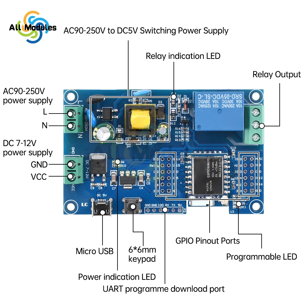 1/2/4/8 ESP-07 WIFI Relay Module Suitable For Secondary Development AC/DC Power Supply Of ESP8266 Development Board