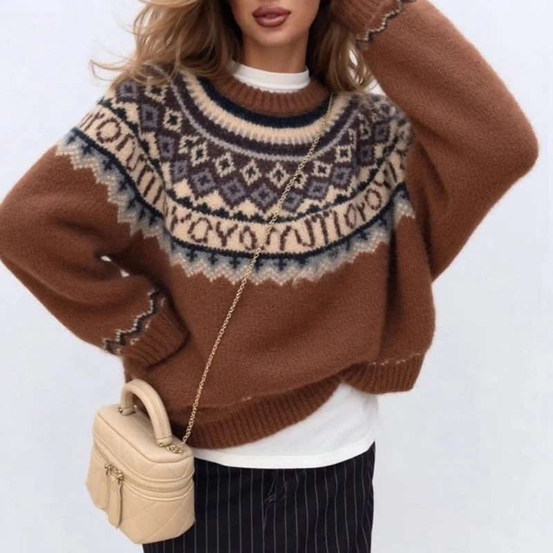 Maglione lavorato a maglia autunno inverno donna casual O collo manica lunga maglioni natalizi per donna maglione caldo moda