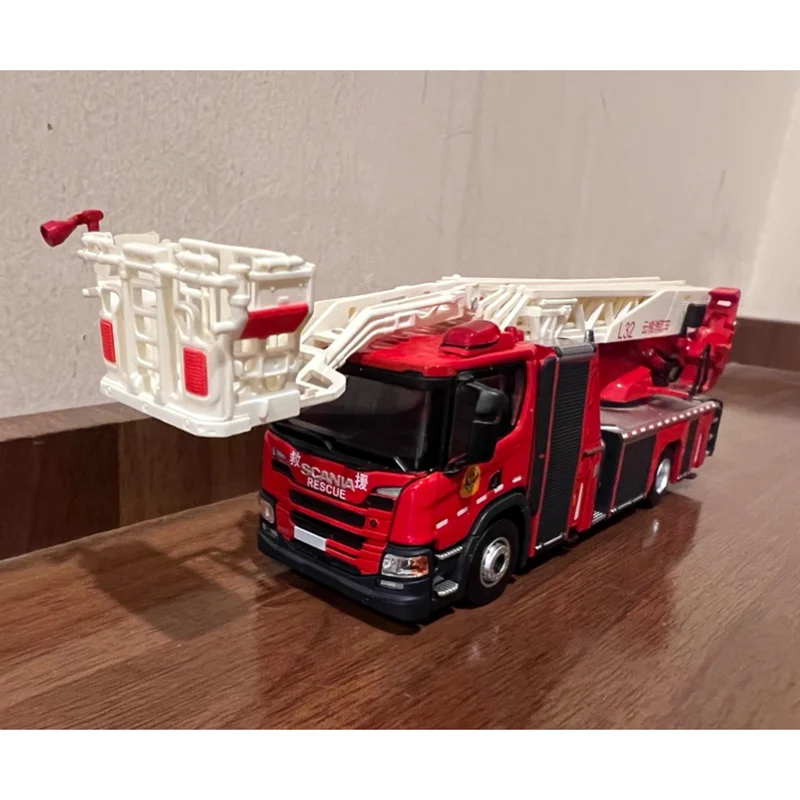 MASSDI 1/64 escala L32 escalera de bomberos camión rescate motor de bomberos aleación coche modelo ornamento juguete coleccionable