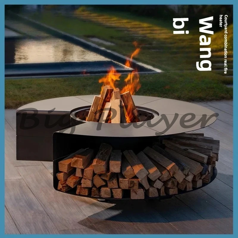 

Outdoor Courtyard Bonfire Brazier Outdoor Firewood Roaster Villa Garden Combination Fireplace
