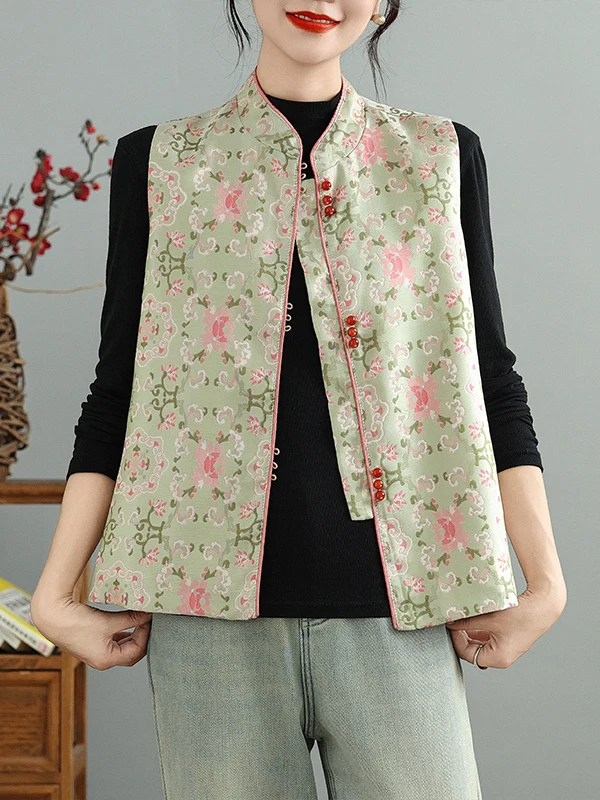 

Новый китайский жилет с вышитым цветком пиона, тюнет, дизайн, удобный для поездок на работу, стандартный крой, застежка на одной пуговице