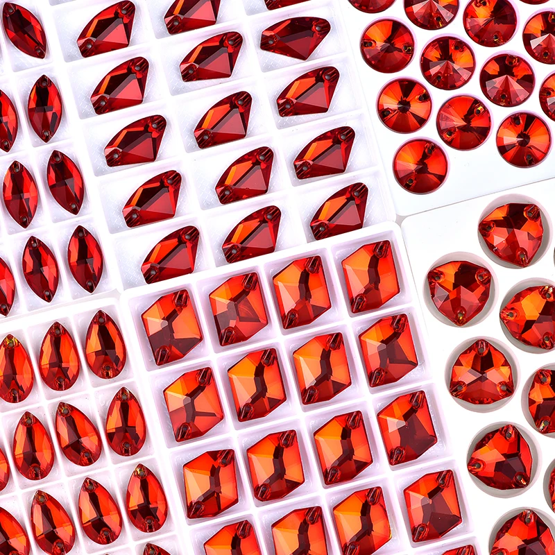 OLeeya Cosmic TearDrop Light Siam Glas-Kristall-Nähsteine, abgeschrägte Flachsteine zum Aufnähen, Strass für Kleidungsdekoration – Detail 1