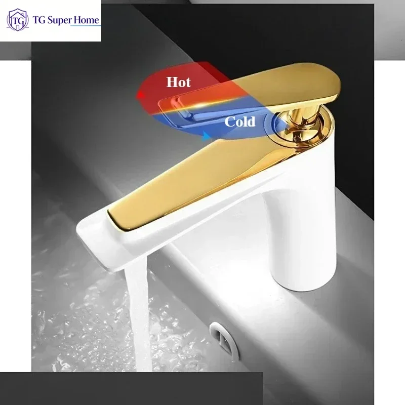 Northern Europe Basin Faucet Hot Cold Mixers Taps Deck Mount Bathroom Sink Basin Faucets Single Handle White Black Gold