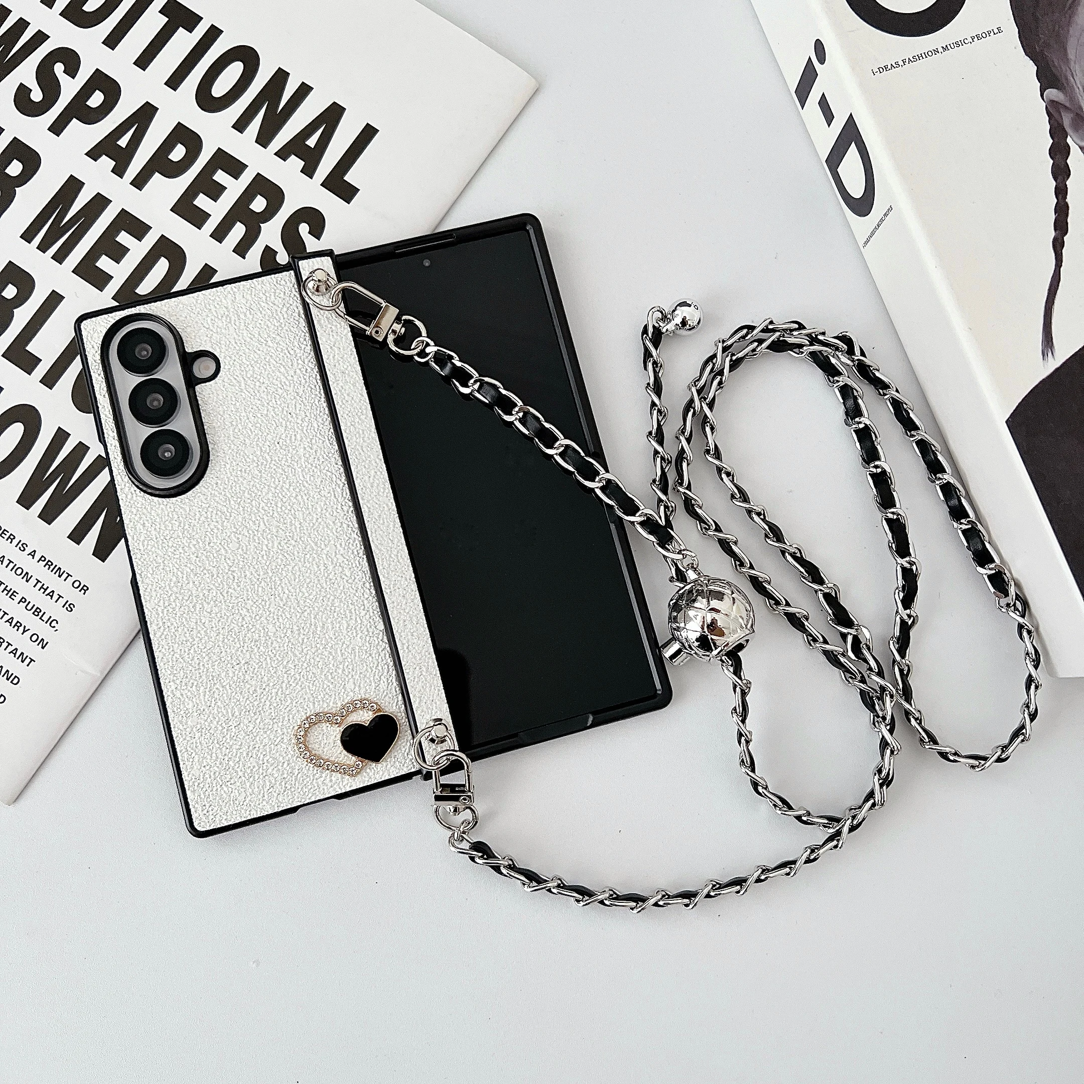 Fashion For Samsung Galaxy Z Fold 6 7 8 Ultra Phone Case Hinge Protective Scalable Long Rope Protection Love Back Cover