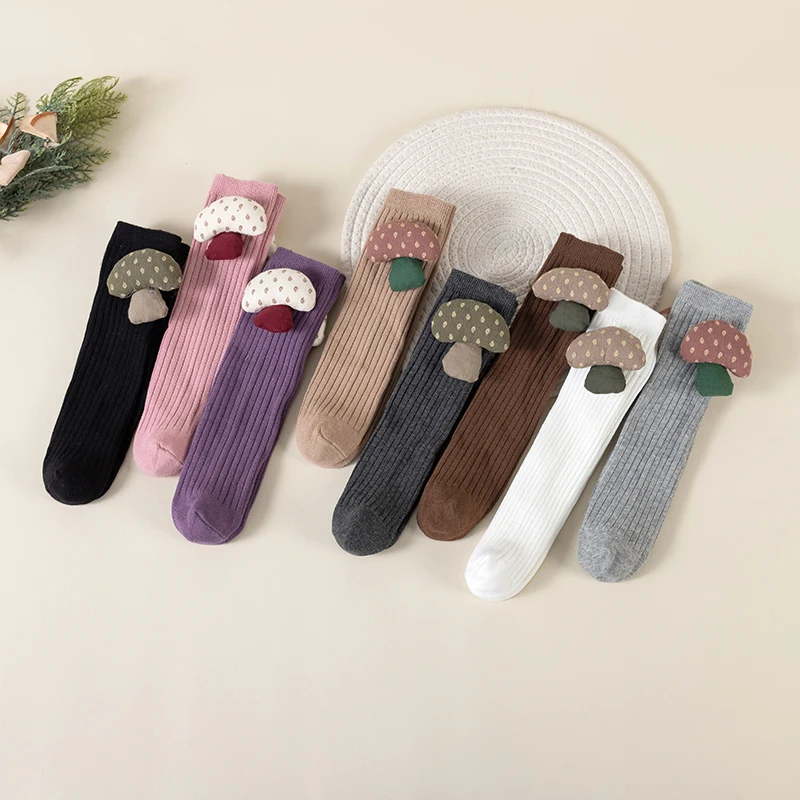 Children\'s socks, double-needle stereo doll socks, all-season style, one-size-fits-all mid-tube cotton socks, cute doll socks