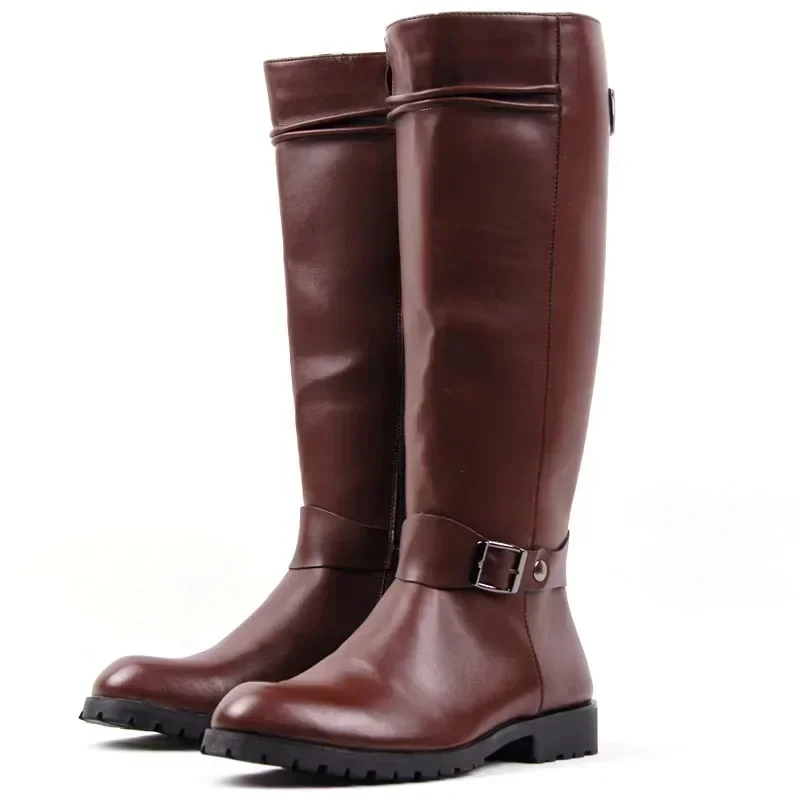 Plus Size 37-46 Top Quality Punk Style Gothic Knee High Motorcycle Boots Men Winter 2025 Soft Leather Long Boots for Man