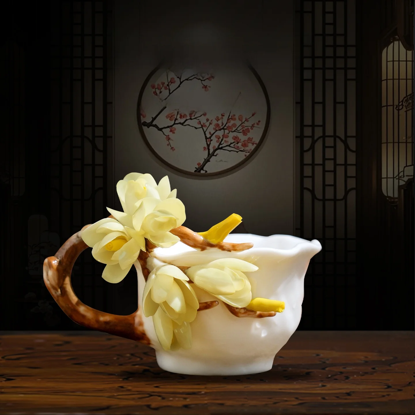 

Ceramic Handmade Flower Cup Chinese Style Graduation Birthday Gift for Girls Teacher Mom Tea Coffee Cup Floral Pattern Down-g...
