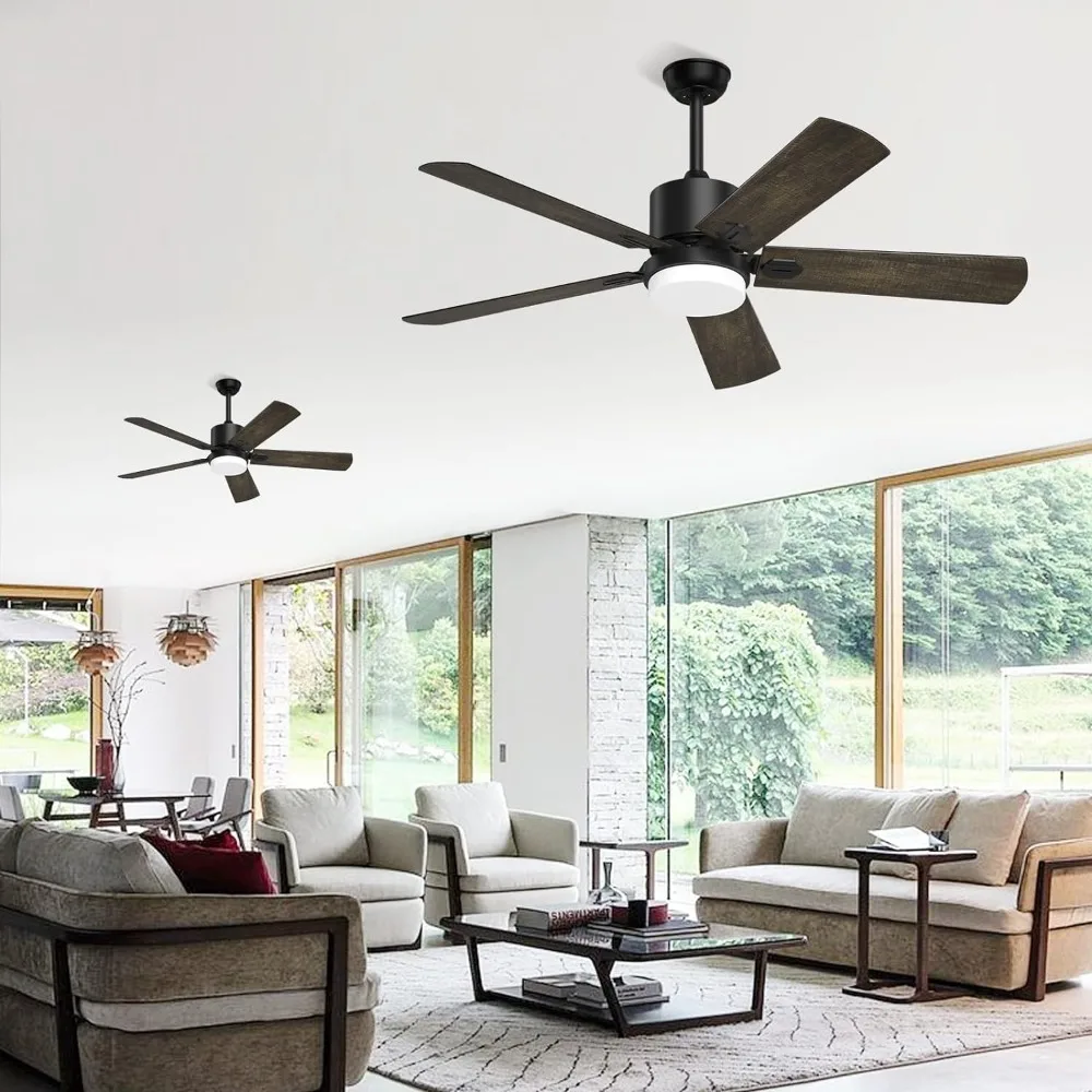 Ceiling Fan, with Lights and Remote, Outdoor Black Fan with Lights for Farmhouse Bedroom，52 Inch, Ceiling Fan