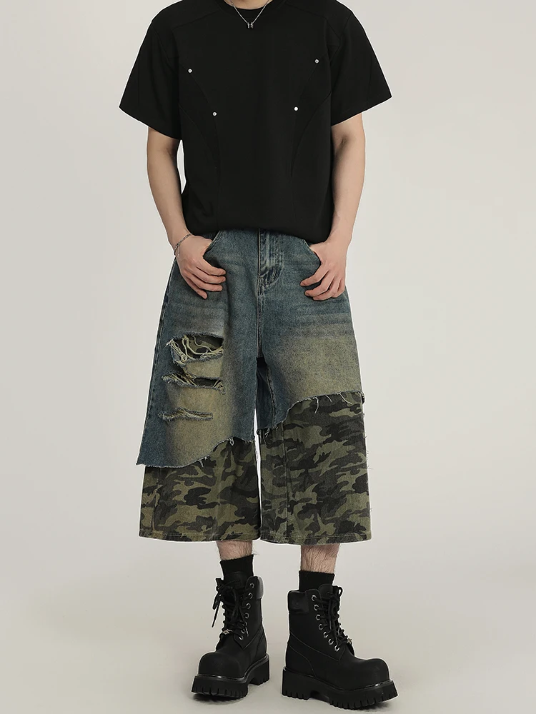 جينز أمريكي عتيق ممزق ممزق ومزين بأرجل واسعة وفضفاض مناسب للرجال والنساء للمراهقين في الصيف #2