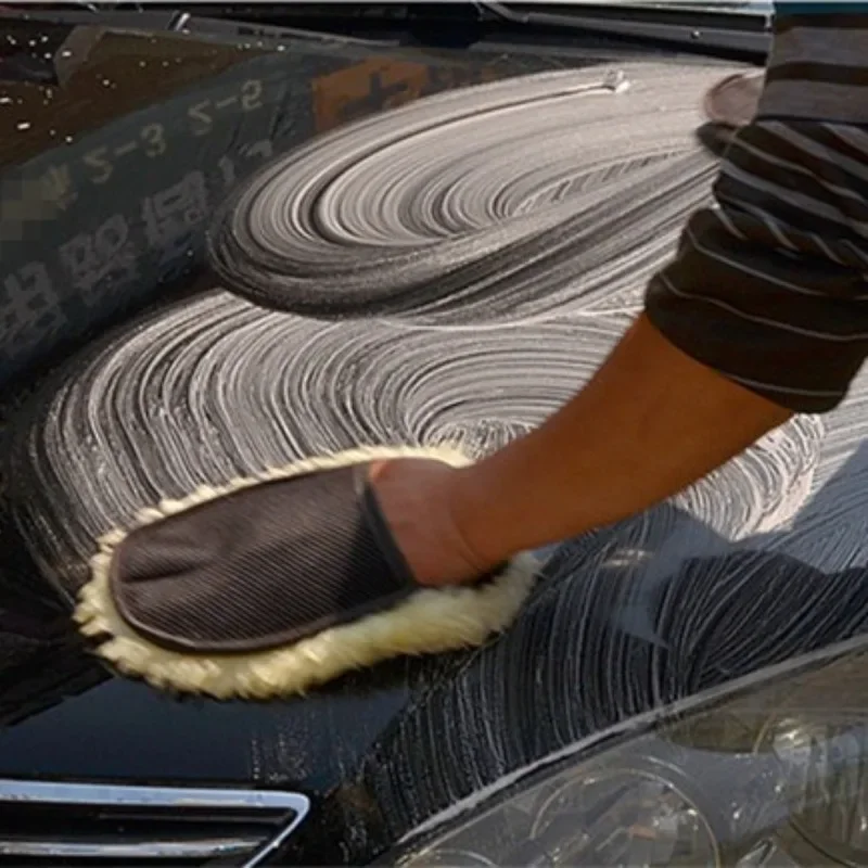Car Wash Wool Mitt Soft Cashmere Cleaning Glove Auto Detailing Waxing Decontamination Tool Car Care Accessory 1PCS
