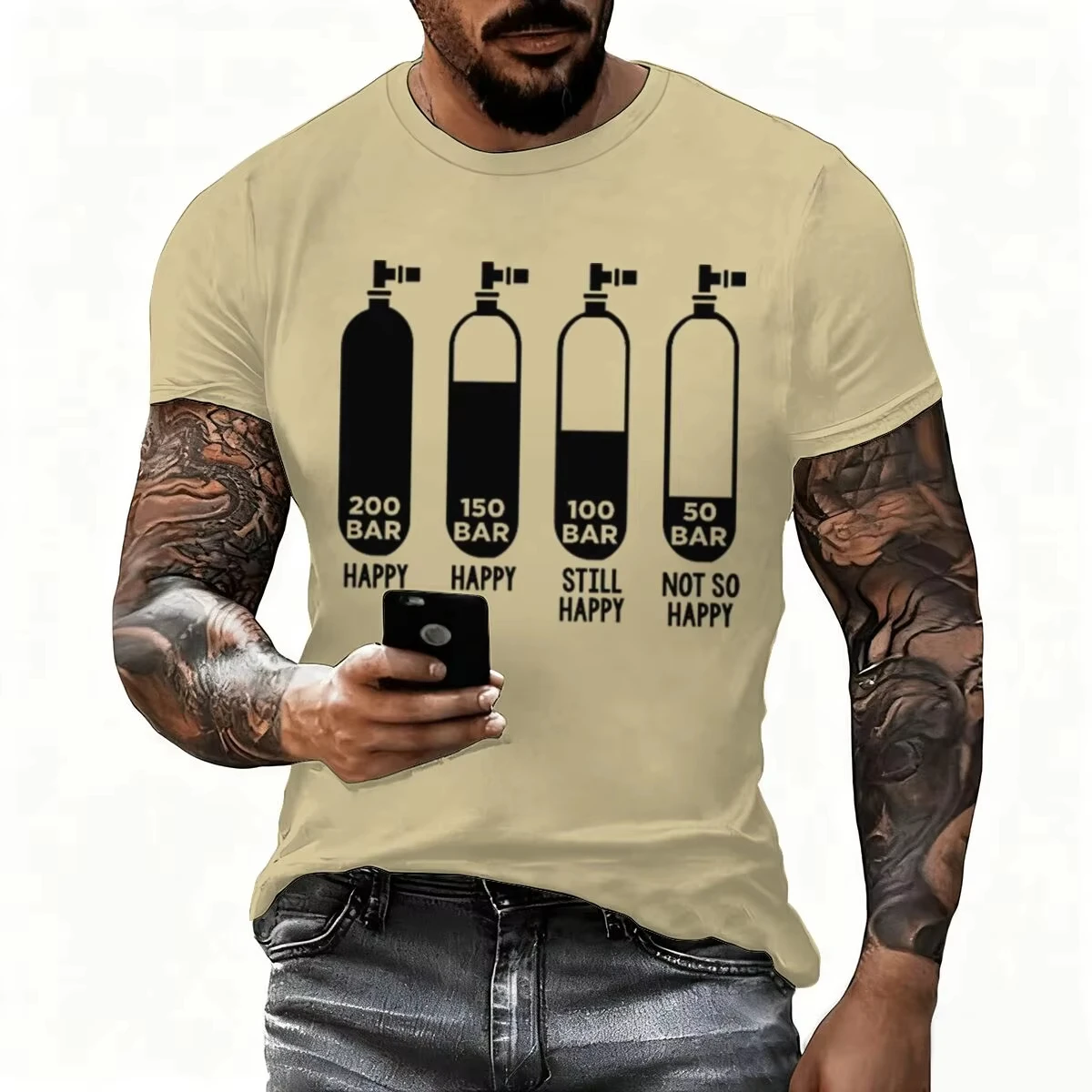 2026 Funny Diver 200 Bar Pattern Print T Shirt Men Summer Casual Top Short Sleeve Cotton Graphic Tee For Diving Fans