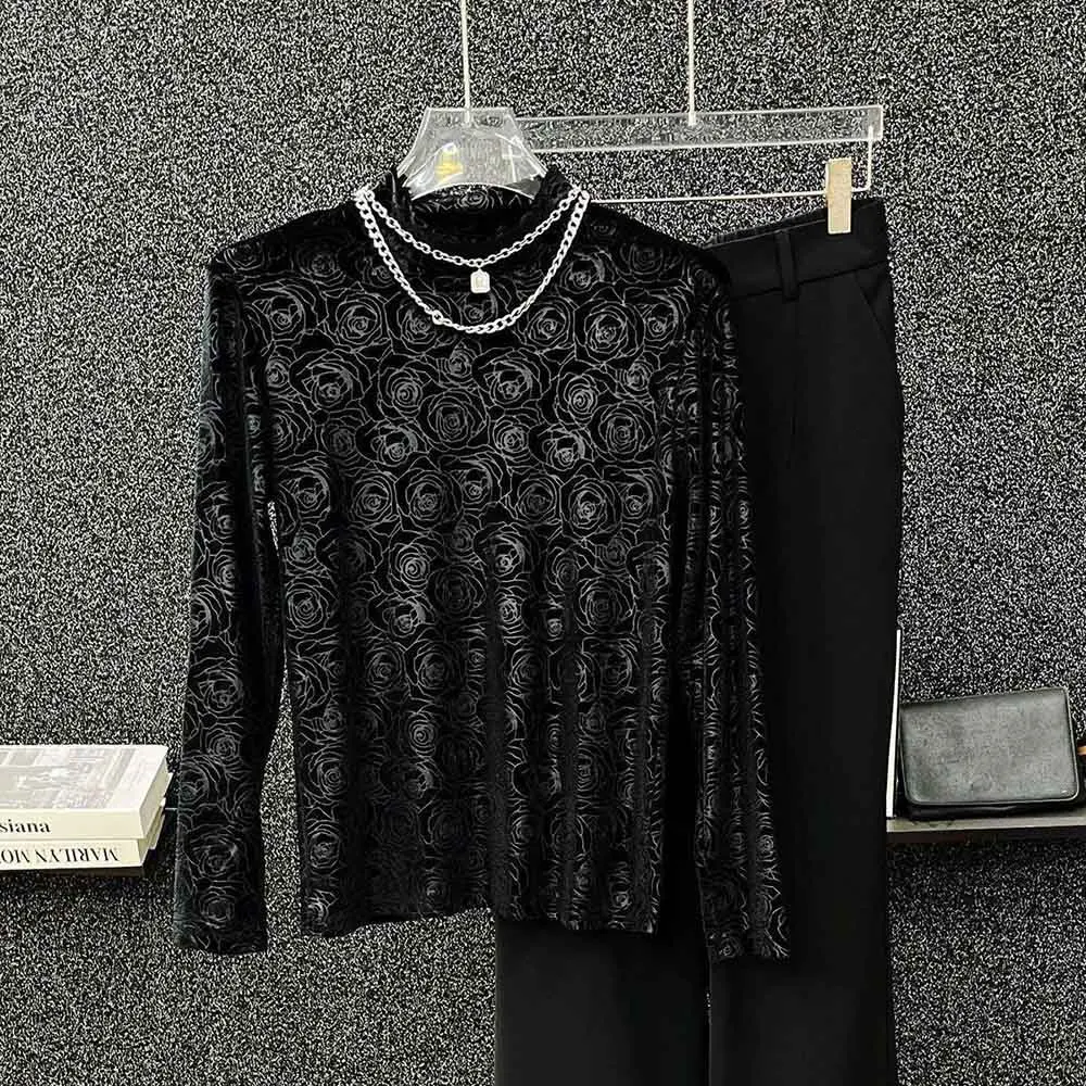 

Осенняя новая мужская футболка с длинными рукавами в стиле розы, американская ретро-модная тенденция, свободные повседневные дышащие нишевые мужские топы High Street, 2025 г.