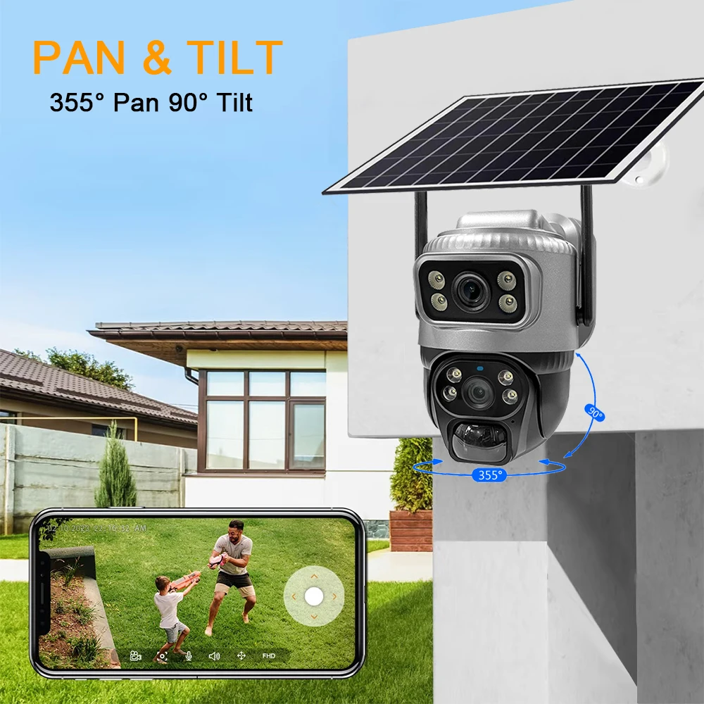 Afbeelding 6: 2 stuks zonnecamera 4G dubbele lens 4K draadloze buitenvideomonitor PIR menselijke detectie en alarmbeveiliging bewaking