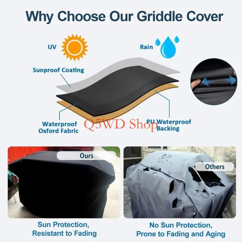 Q5WD Griddle Cover Tear Resistant Grill Cover with Adjustable Elastic Band for Culinary Griddle 1901 1934 2092