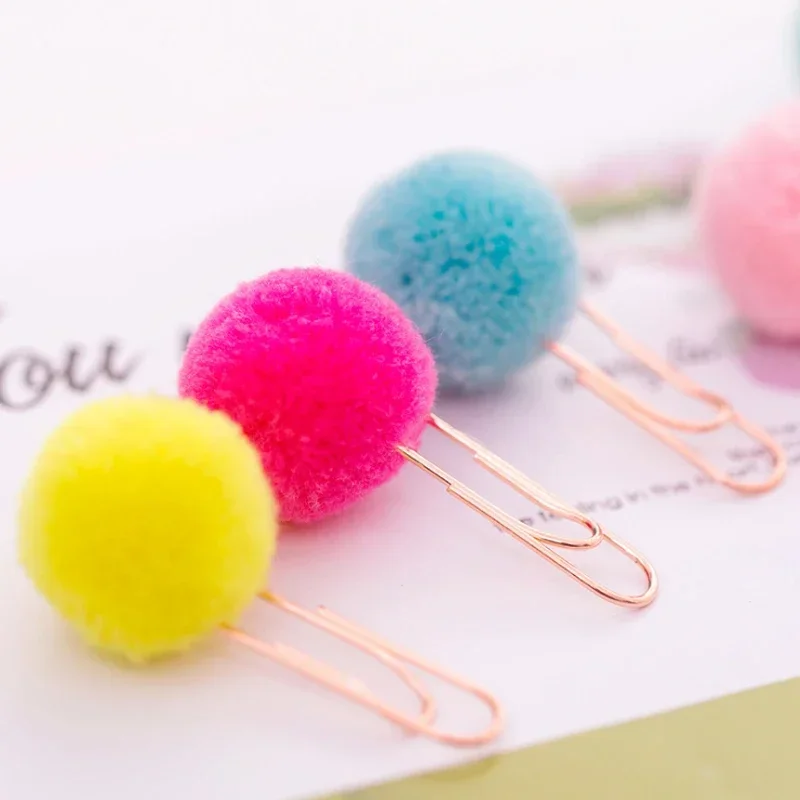 12Pcs/lot Colorful Pom Pom Paper Clips Journal Stationery Decoration Bookmarks Office Study Multi Style Cute Paper Clips