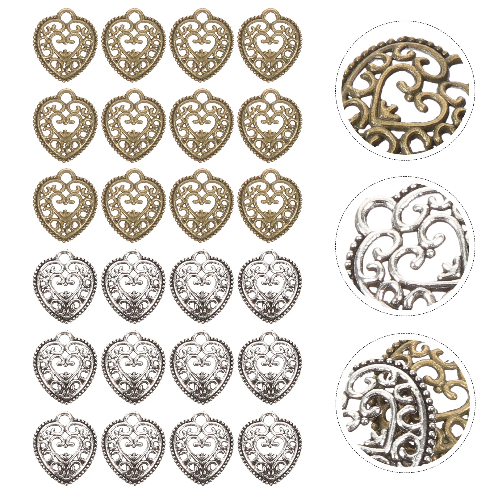 

100Pcs Hollow Heart Pendants Style DIY Metal Charms for Jewelry Craft Making Necklaces Bracelets Keychain Decor