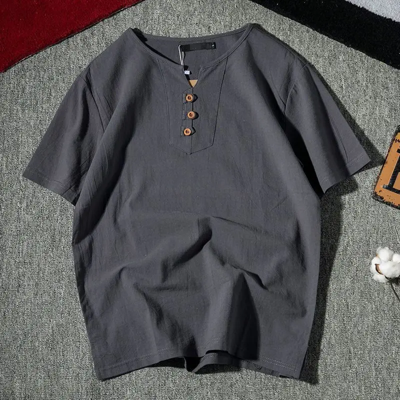 Men's Short Sleeve Henley Shirt Casual Loose Fit Solid Color Button Placket Comfortable Daily Fashion Top
