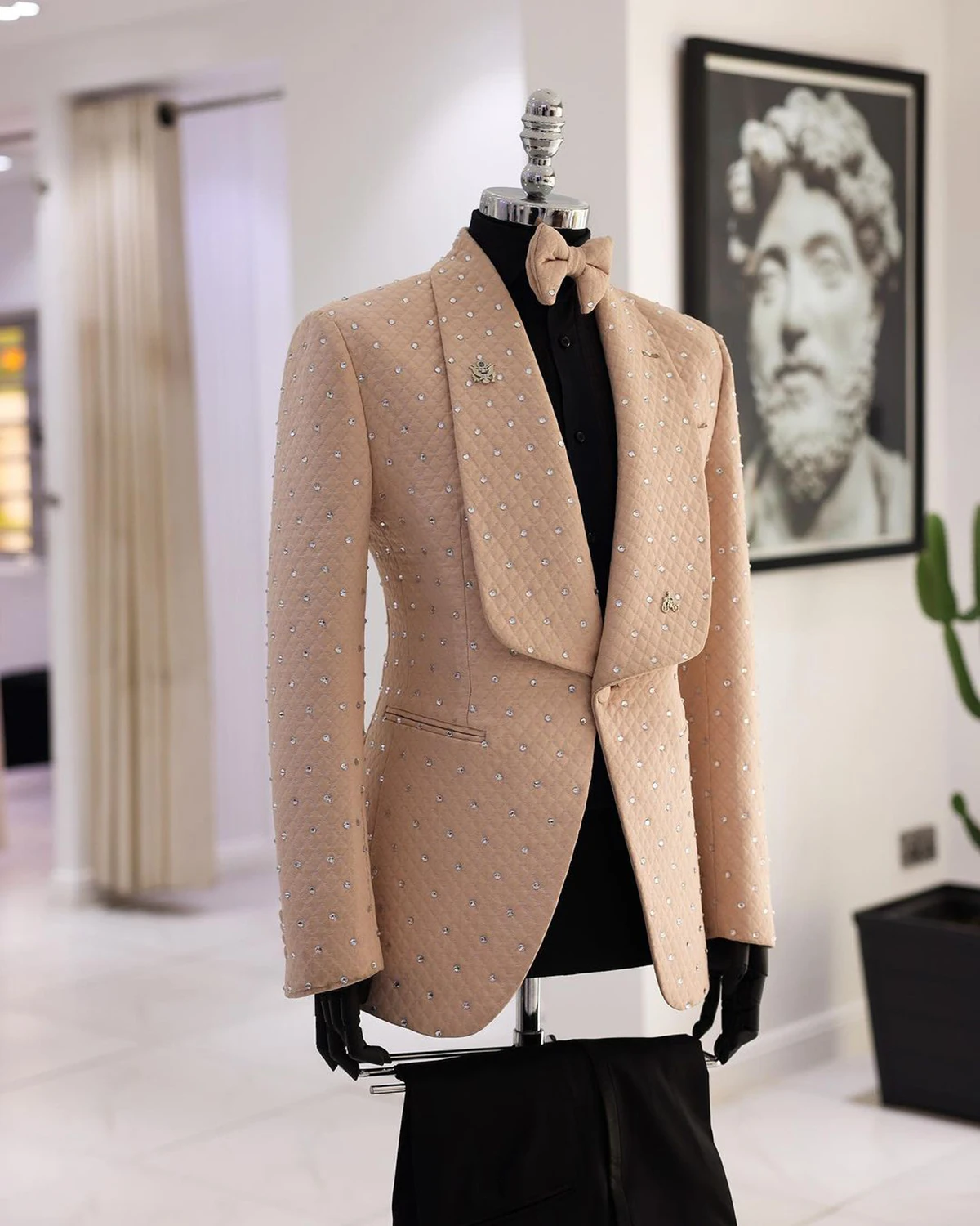 Moderne Sprankelende Diamanten Heren Blazers Bruiloft Mannen Pak Dikke Stof Bruidegom Sjaal Revers 3 Stuks Blazer Broek Bowtie Party Gelegenheid