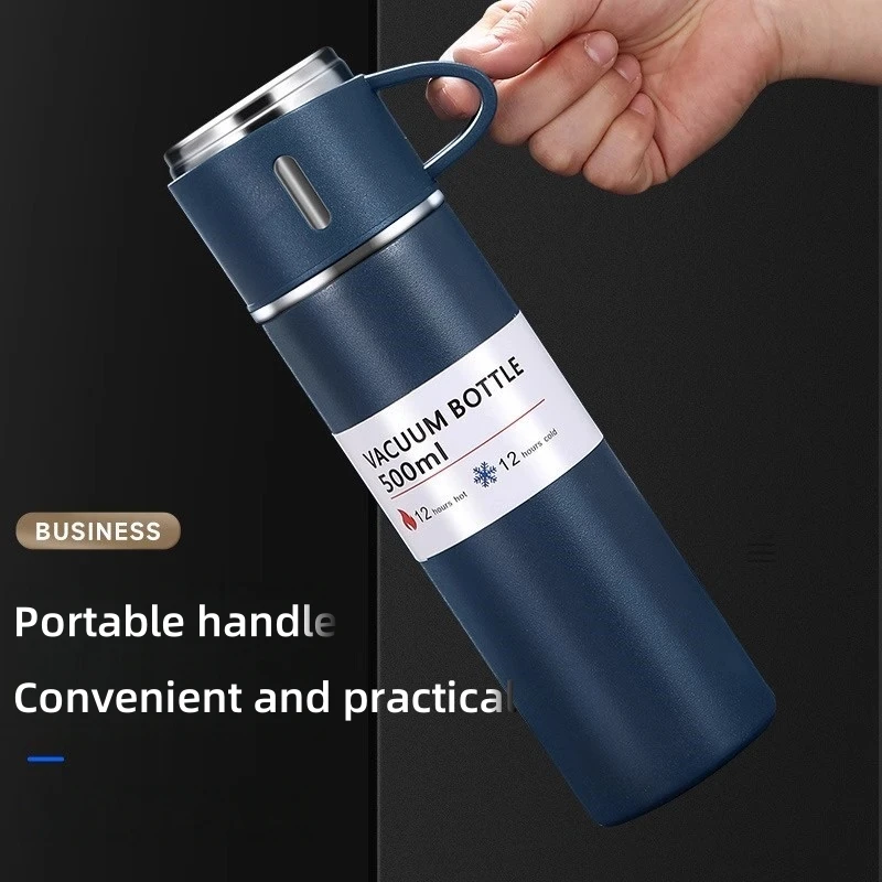 304 Stainless 500ml Steel Vacuum Insulated Water Bottle Business Style Travel Thermal Mug Portable Coffee Bottle Office Gift Set