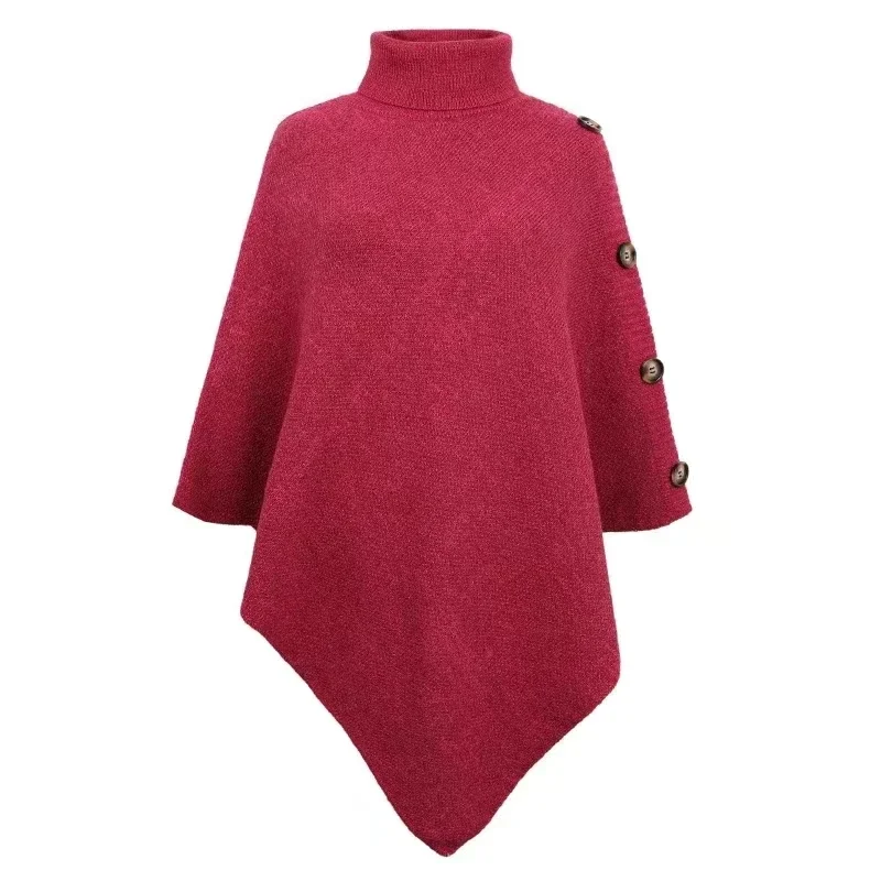 Nuevo Otoño Invierno chal capa suéter Color sólido cuello alto capa de gran tamaño Ponchos femeninos jersey tejido manga murciélago Top
