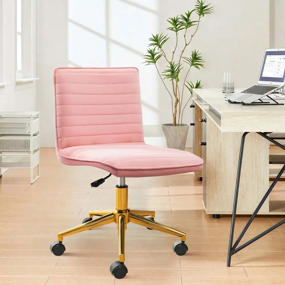 Pink Home Office Chair Modern Tufted Velvet Upholstered Swivel Desk Chair MidBack Armless Computer Chair Luxurious Height Adjus