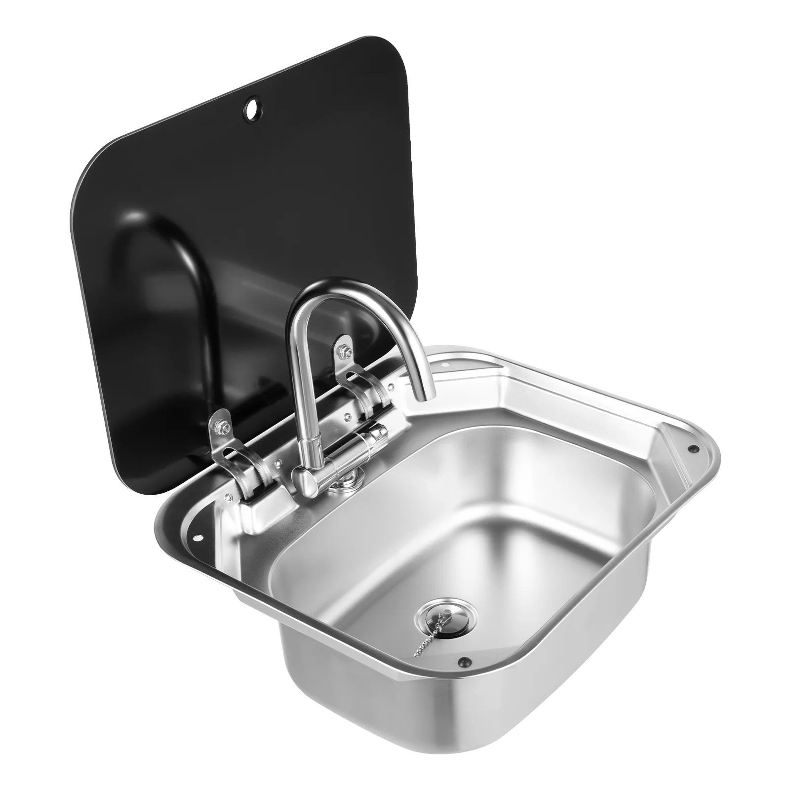 31*21cm RV Spoelbak Caravan Spoelbak met kraan EVA Campervan Spoelbak Gehard Glas 304 RVS Voor campers, bars, hotels, cafés, etc.