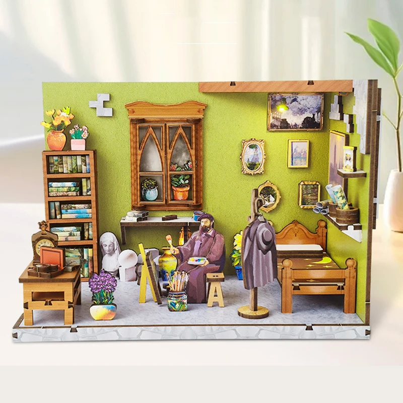Kits de construcción en miniatura de madera DIY, casas de muñecas de estudio de Monet con muebles, Mini casas de muñecas para amigos, regalos de cumpleaños