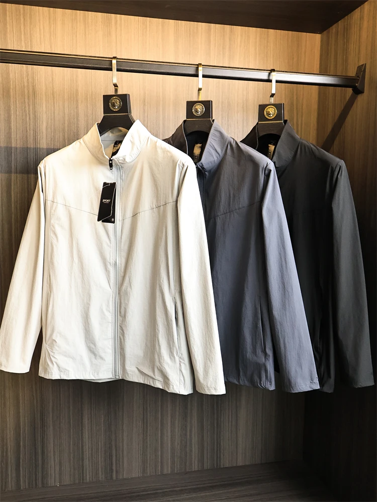 

Мужская куртка для занятий спортом на открытом воздухе, однотонный воротник-стойка, четырехсторонняя эластичная влажность, дышащая, универсальная, осенняя мода