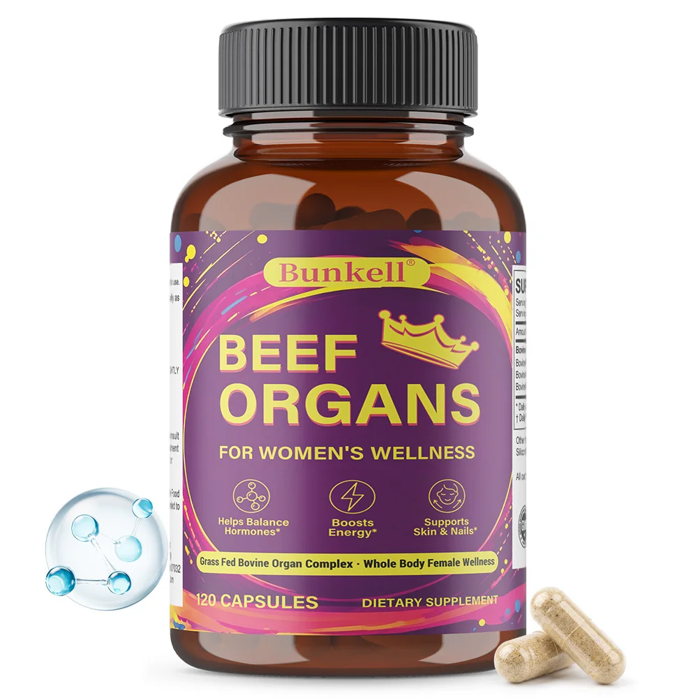Beef Organs Supplement Supports Energy Production, Detoxification, Digestion, Immunity and Body Wellness, 120 Capsules