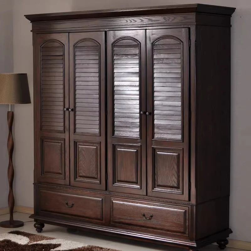 

American country solid wood wardrobe, shutter black walnut