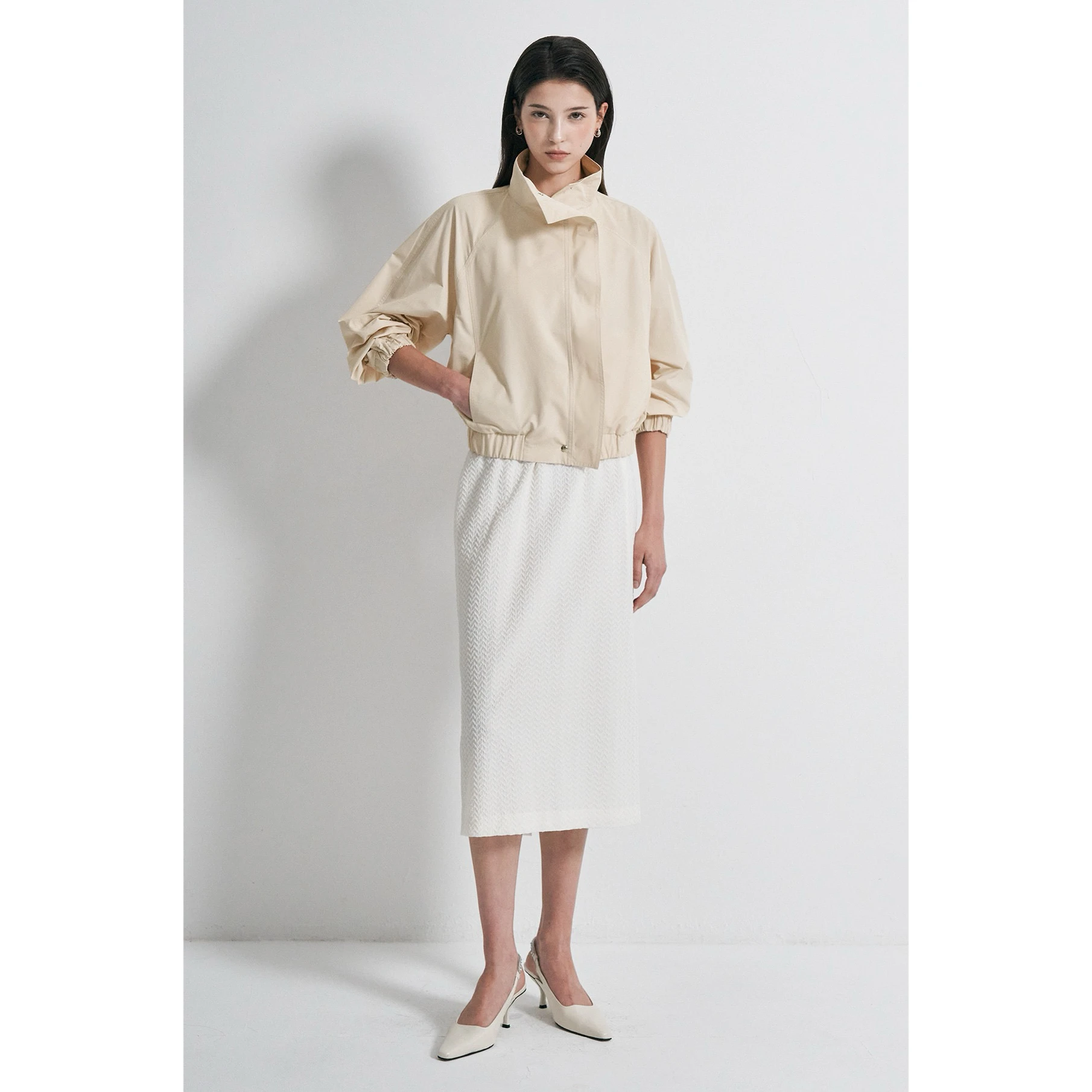 Lemon Cheese OBZ26 Short Casual Stand Collar Jacket with Decorative Slits Versatile Loose Fit Slimming Women's Outerwear