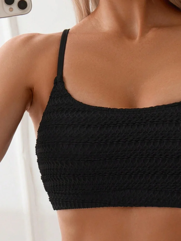 Bikini para mujer, traje de baño 2025, nuevo conjunto de Bikinis lisos con tirantes, traje de baño Sexy de cintura alta, conjunto de 2 piezas para verano, ropa de playa, traje de baño para mujer