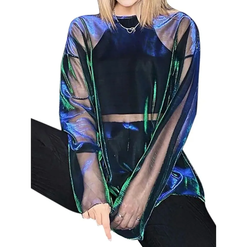 T-shirt Sexy Transparent pour femmes, haut Transparent One-Ne Long Sve pour dames, vêtements transparents Faionable