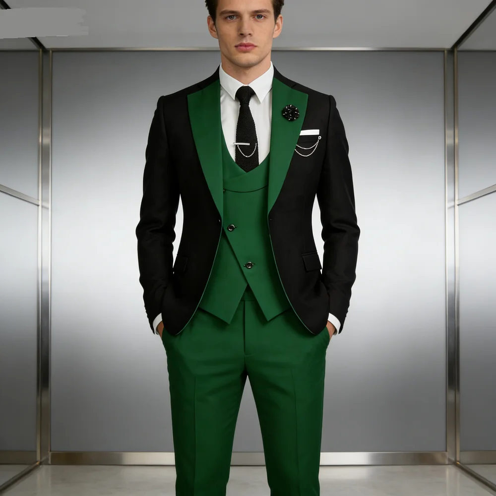 

Мужской приталенный смокинг из трех предметов, деловой костюм жениха для свадебной вечеринки, выпускного вечера - комплект с жилетом и брюками-курткой