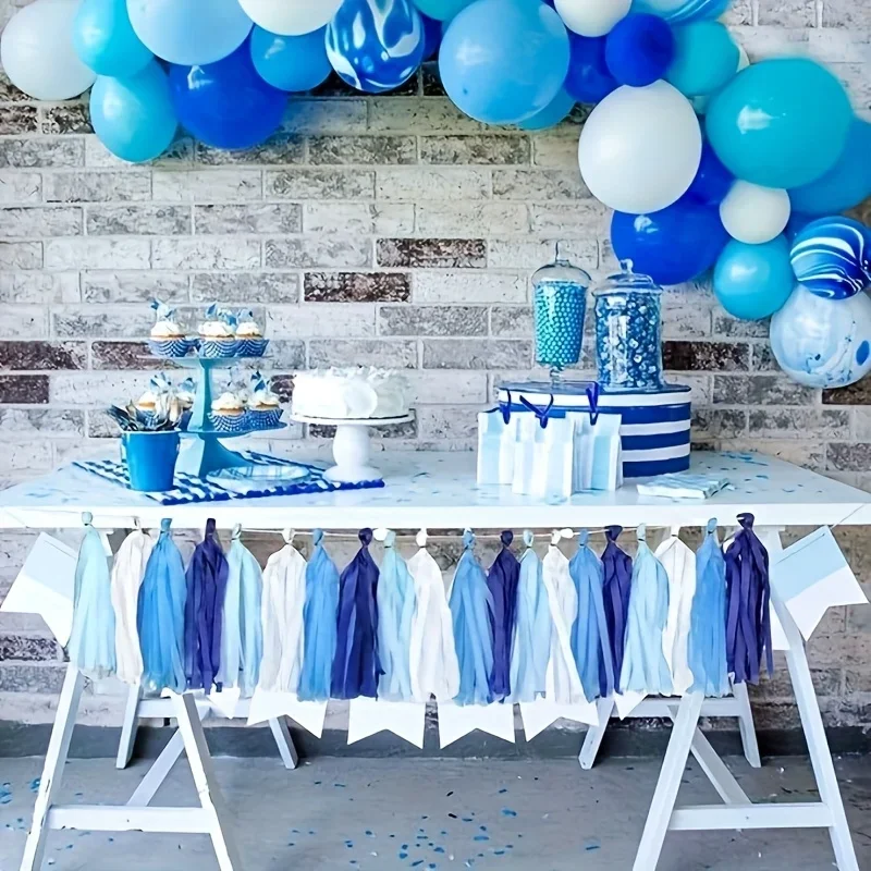 Picture 3: 3colors  15pcs Dark/Light Blue White set Paper Tassel Garland DIY Kit for Rainbow Color, Spring, Candy, Easter