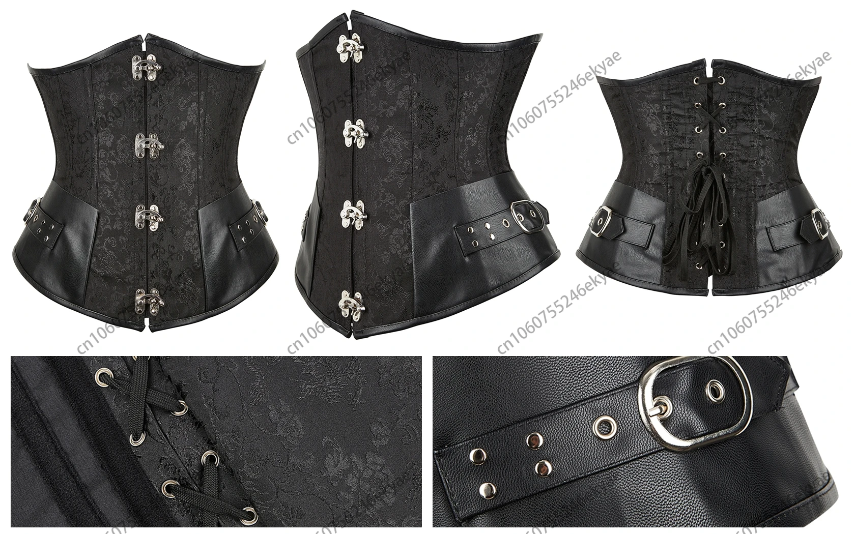 Steampunk Unterbrustkorsett Leder Braun Piratenkorsett Gürtel Schnürung hinten Jacquard Korsett Vintage Top für Frauen – Detail 12