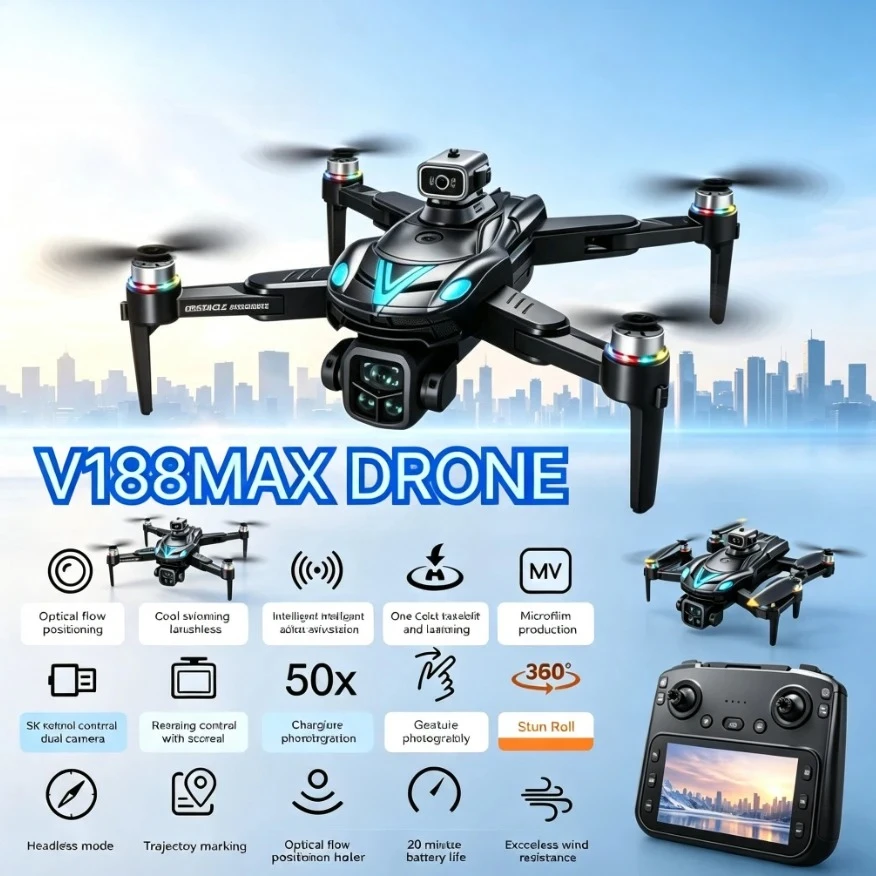 Original V188MAX GPS Foldable Drone 8K Dual Camera 5G FPV All-Round Obstacle Avoidance Brushless Screen Remote RC Quadcopter