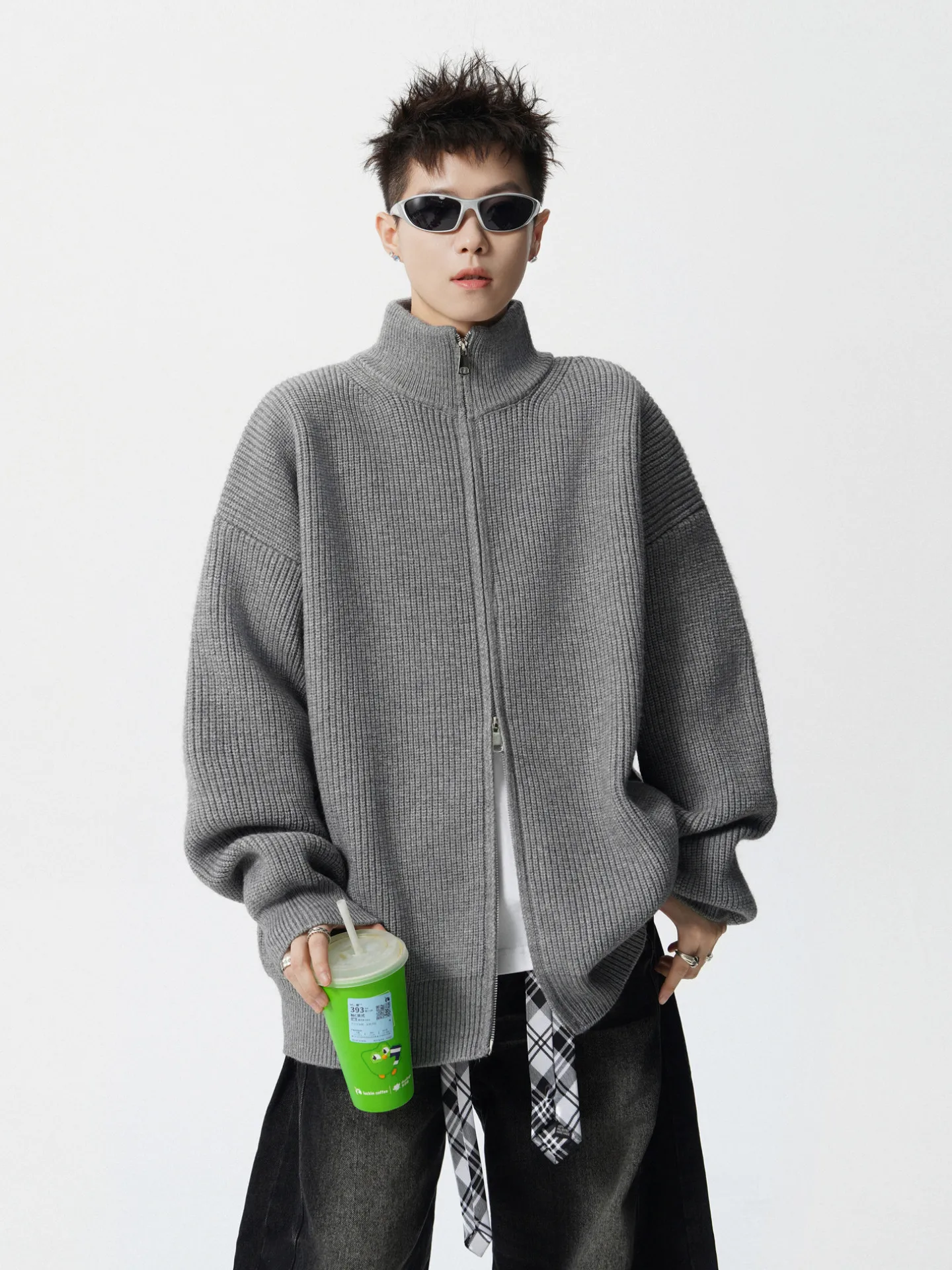 Trendy Brand American Retro Heavy Cardigan Stand-up Neck Sweater Men's Autumn Loose Couple Knitted Sweater Jacket