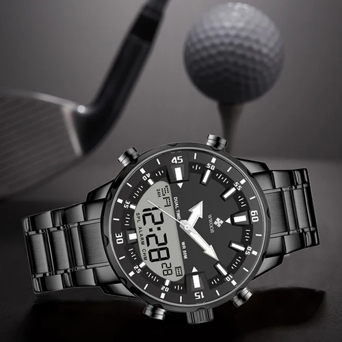 Imagen 2 del producto Relojes WWOOR de lujo para Hombre, Reloj deportivo Digital de cuarzo militar de acero resistente al agua para Hombre, Reloj luminoso a la moda para Hombre, Reloj para Hombre