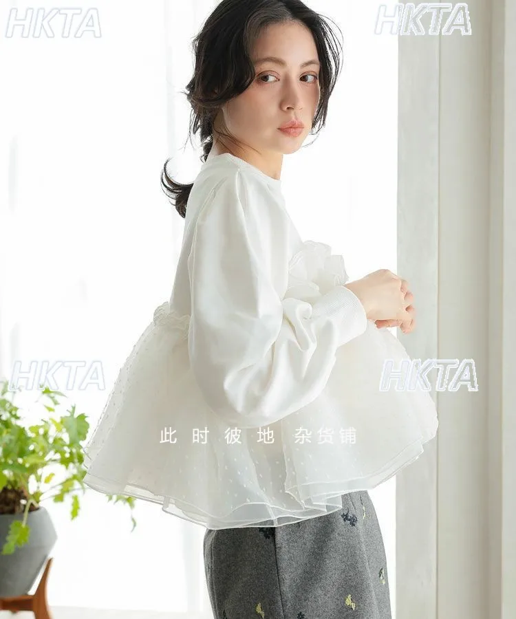 เสื้อฮู้ดสไตล์ญี่ปุ่นทรงหลวมลำลองลายจุดผ้าซีทรูแบบต่อผ้า เสื้อแจ็คเก็ตสเวตเชิ้ตใหม่ประจำปี 2025 เสื้อผ้าผู้หญิงสำหรับฤดูใบไม้ร่วงและฤดูหนาว