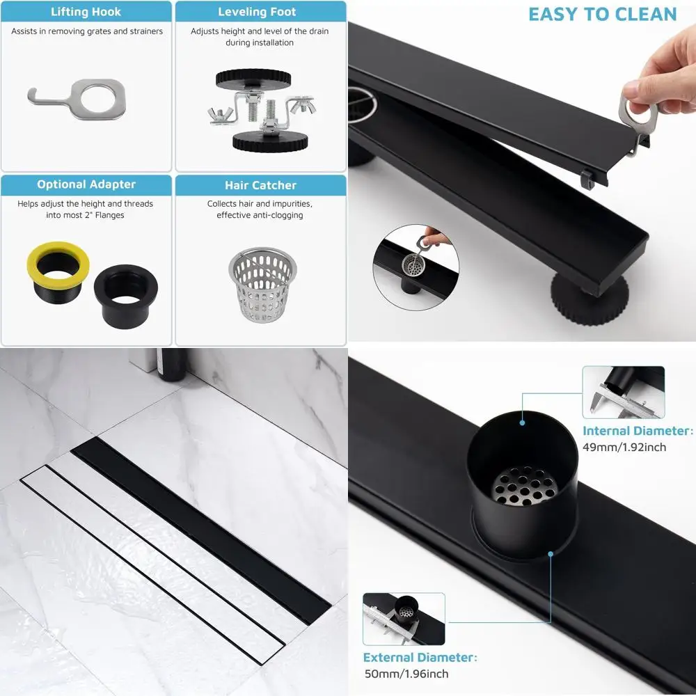 24 تصريف دش خطي أسود غير لامع من الفولاذ المقاوم للصدأ 304