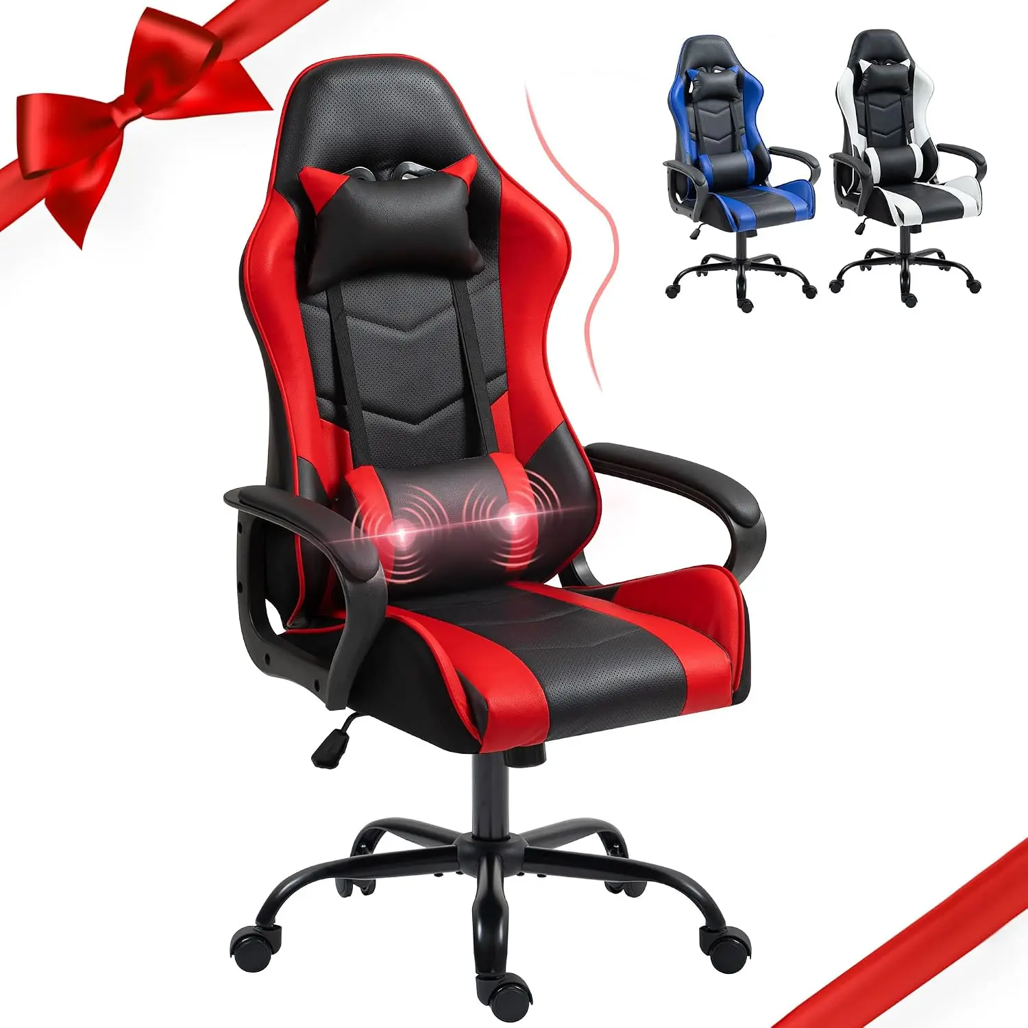 Red Ergonomic Gaming Chair Massage Lumbar Rocking High Back