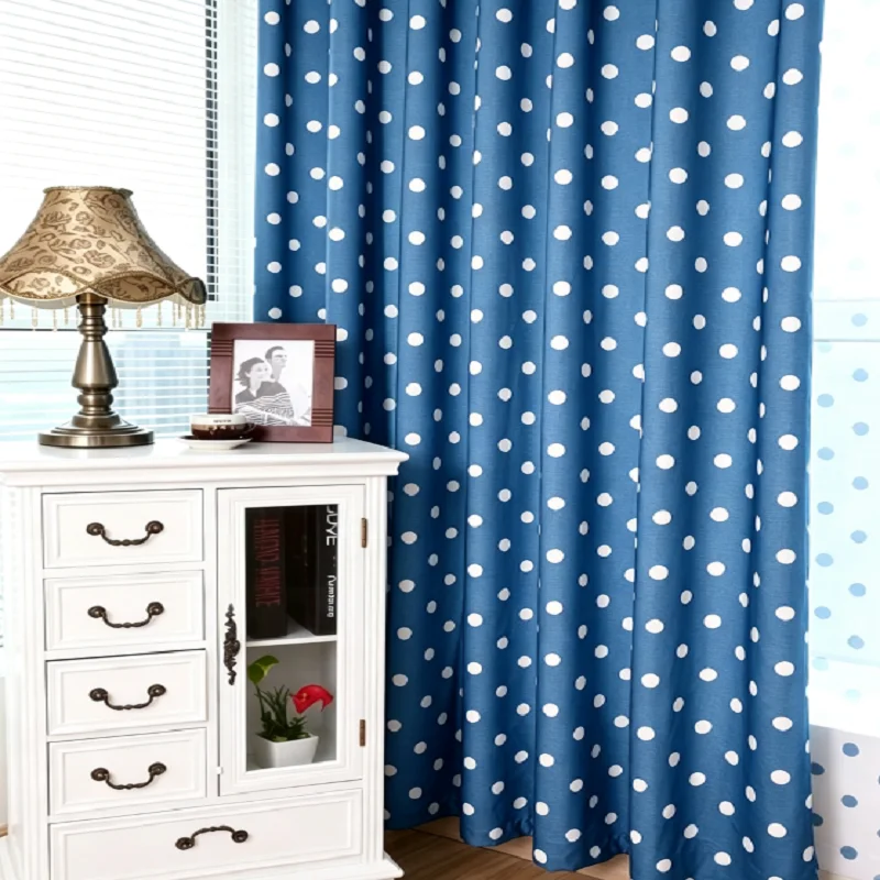 New Korean Style Small Fresh Wave Dot Rural Style Blackout Curtains for Living Room, Bedroom, Balcony Curtains