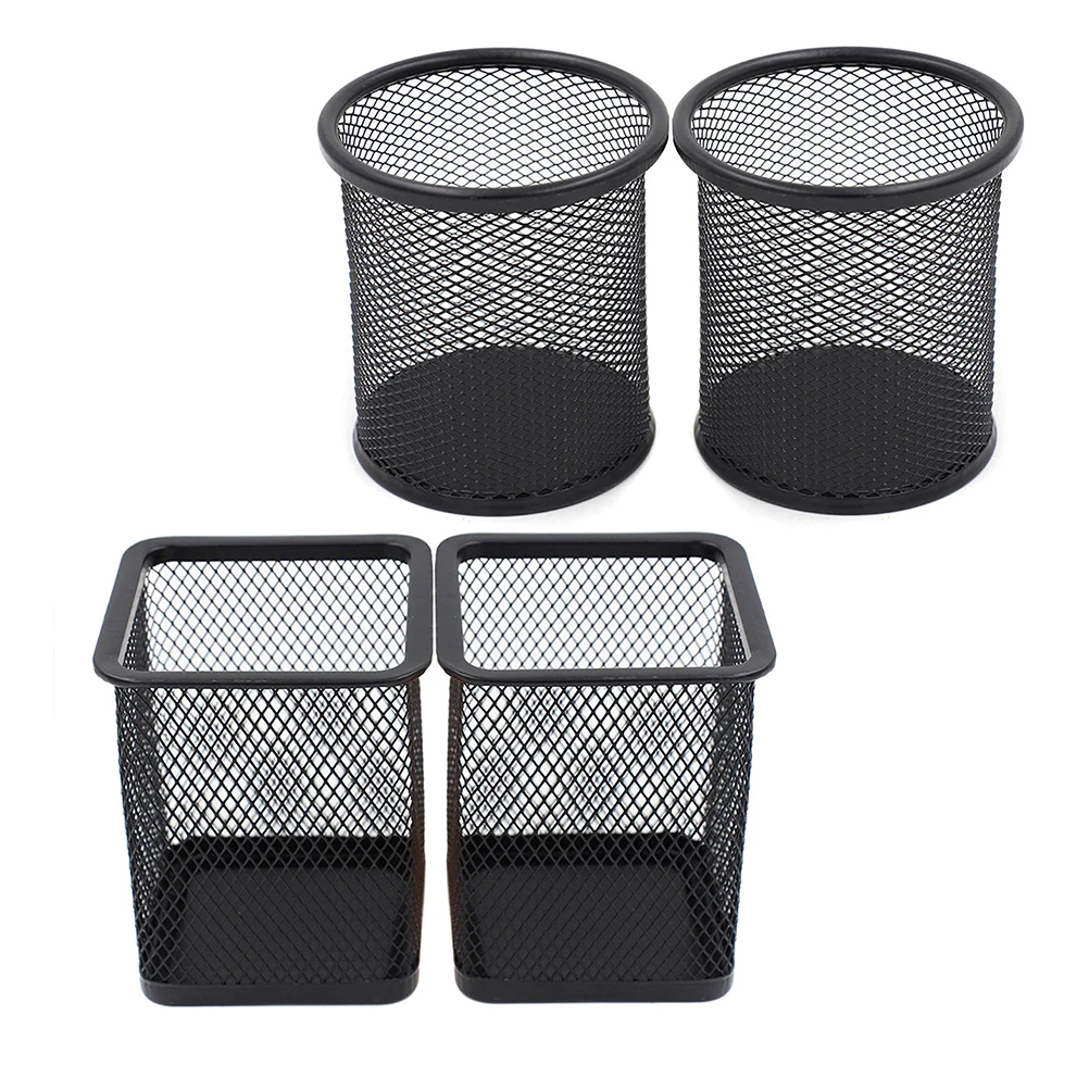 

4Pcs Mesh Steel Pencil Holder Metal Desktop Organizer Black Office Supplies Pen Cup for Students Workers