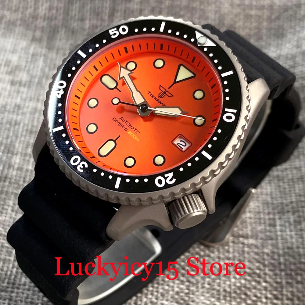 

Tandorio 41MM Titanium Watch Diver 200M Waterproof NH35A Automatic Men Watch Orange Dial Luminous Sapphire Glass Rubber Strap